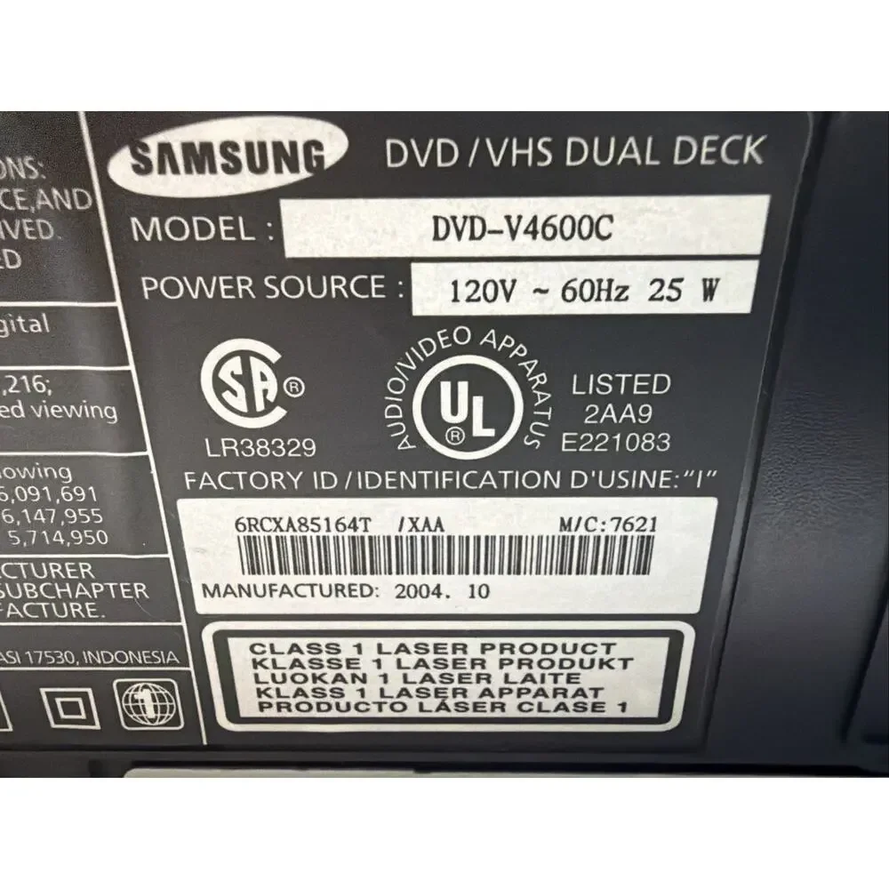 Samsung DVD-V4600C VHS/DVD Combo Player 4-Head Hi-Fi No Remote VHS Works READ